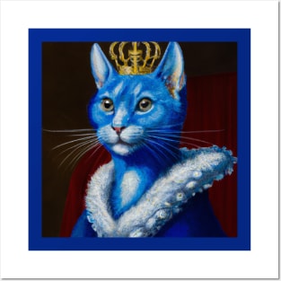 Royal Blue Cat Wearing Crown Posters and Art